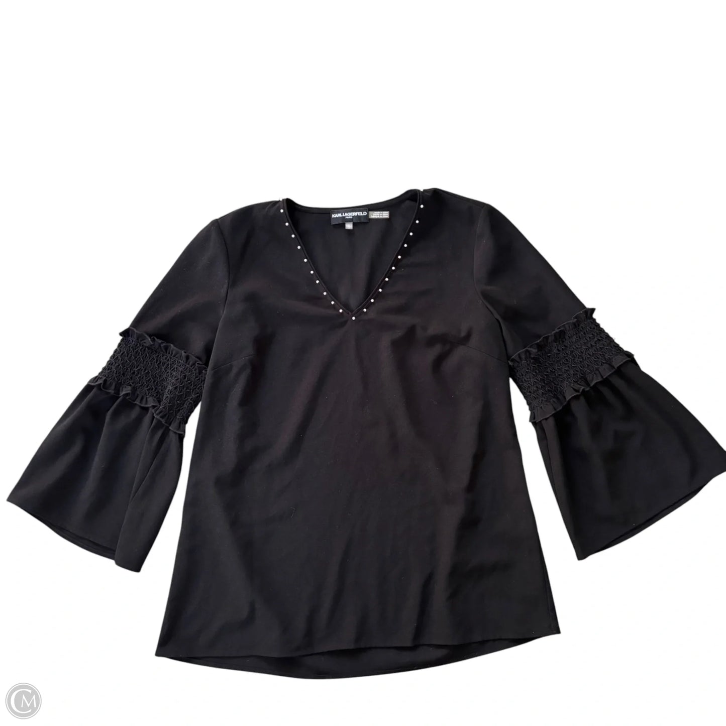 Top Long Sleeve Designer By Karl Lagerfeld In Black, Size: S