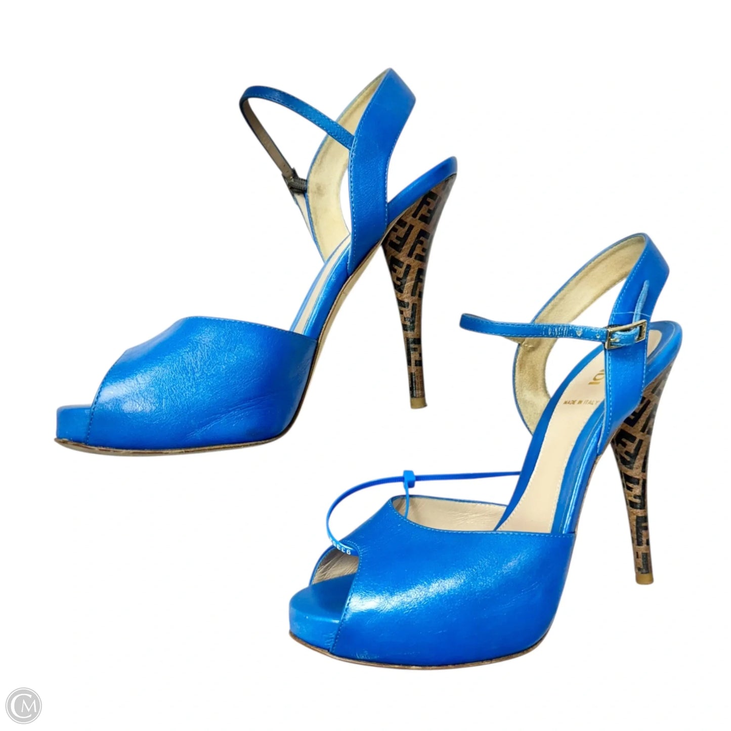 Sandals Luxury Designer By Fendi In Blue & Brown, Size: 7.5