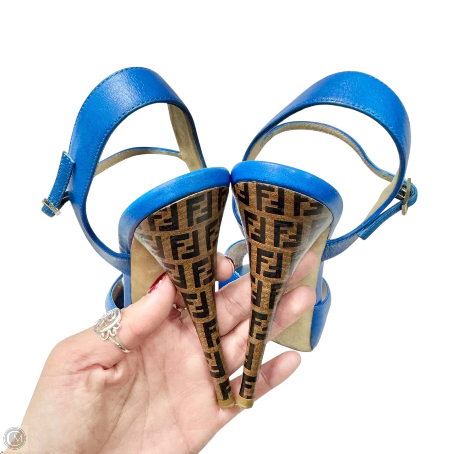 Sandals Luxury Designer By Fendi In Blue & Brown, Size: 7.5