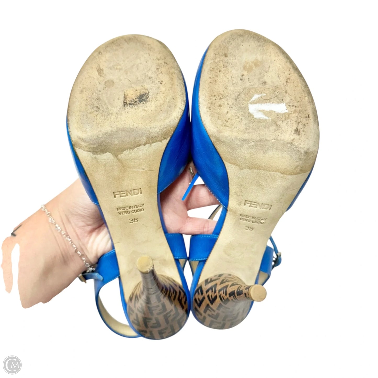 Sandals Luxury Designer By Fendi In Blue & Brown, Size: 7.5