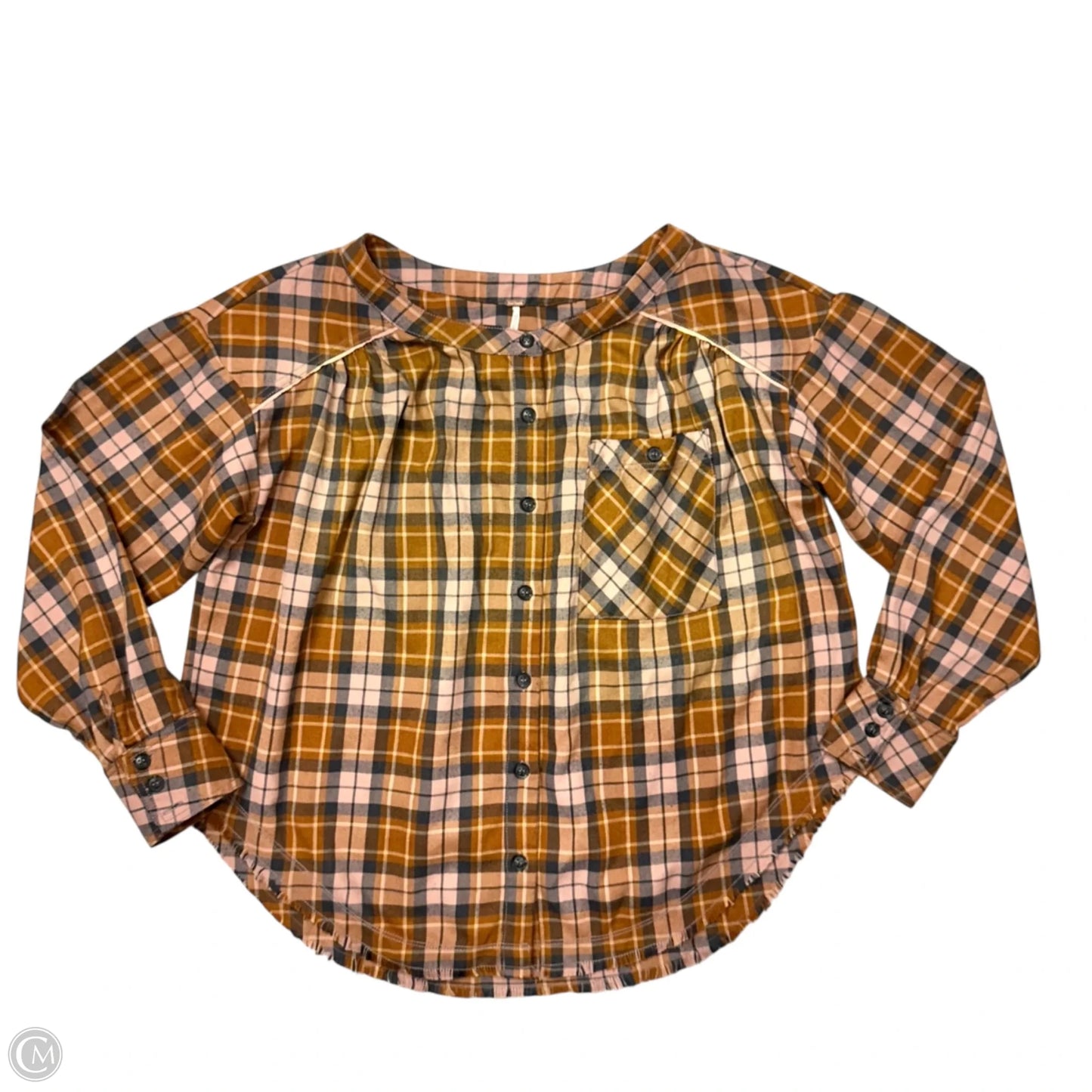 Top Long Sleeve By Free People In Plaid Pattern, Size: S