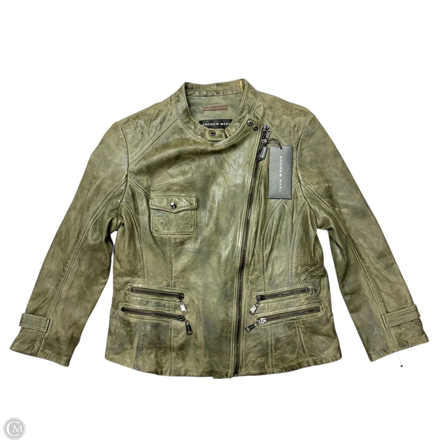 Jacket Moto Leather By Andrew Marc In Green, Size: L