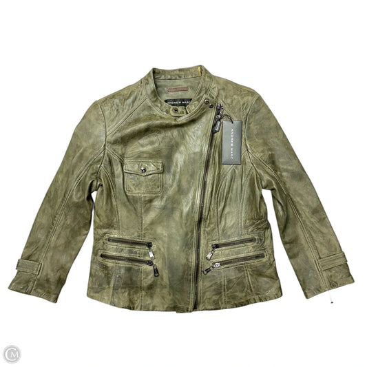 Jacket Moto Leather By Andrew Marc In Green, Size: L