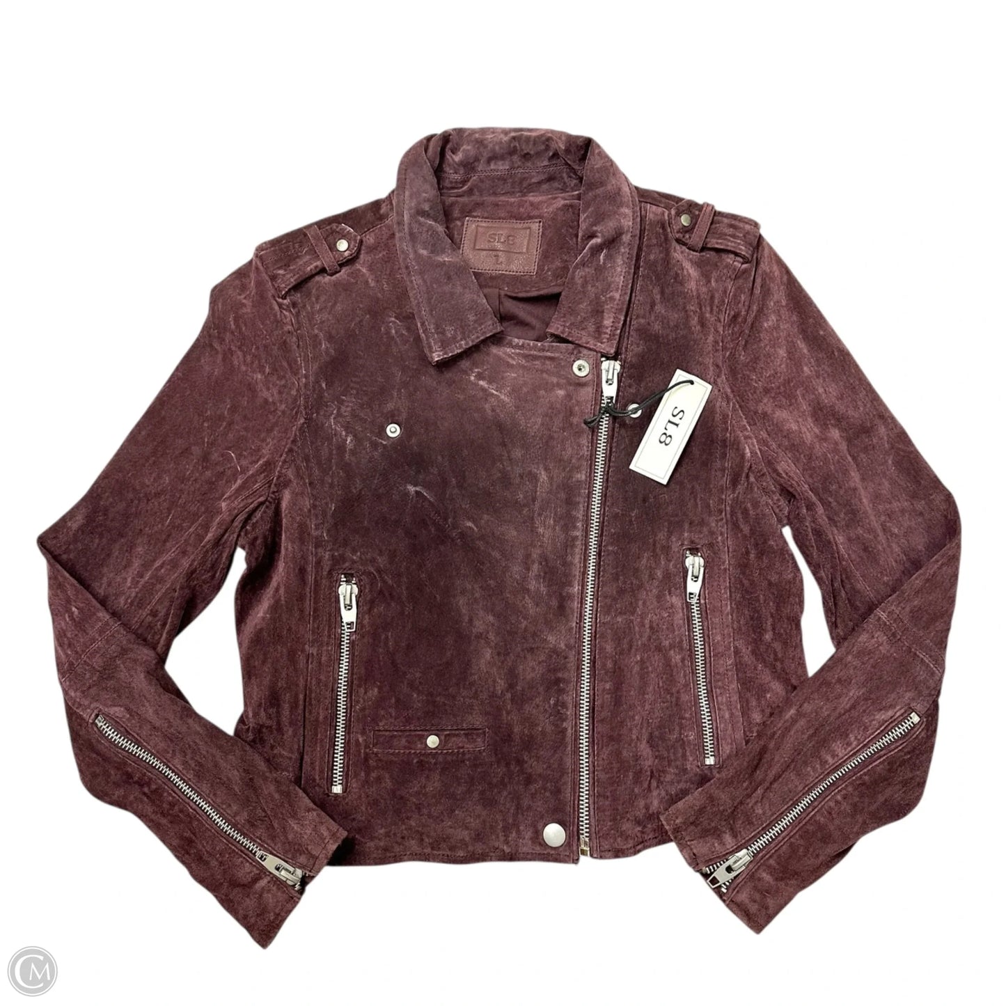 Jacket Moto Leather By Sl8 In Purple, Size: L