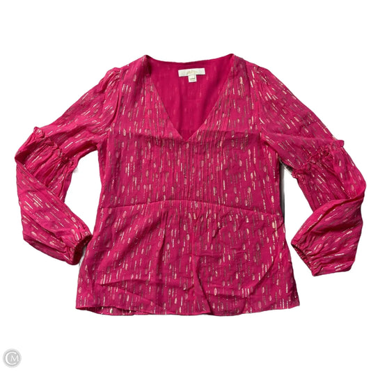 Top Long Sleeve Designer By Lilly Pulitzer In Gold & Pink, Size: Xs