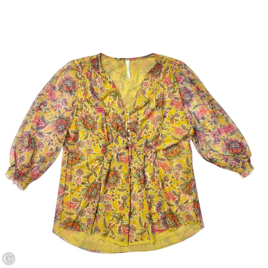 Top 3/4 Sleeve By Anthropologie In Floral Print, Size: Xl