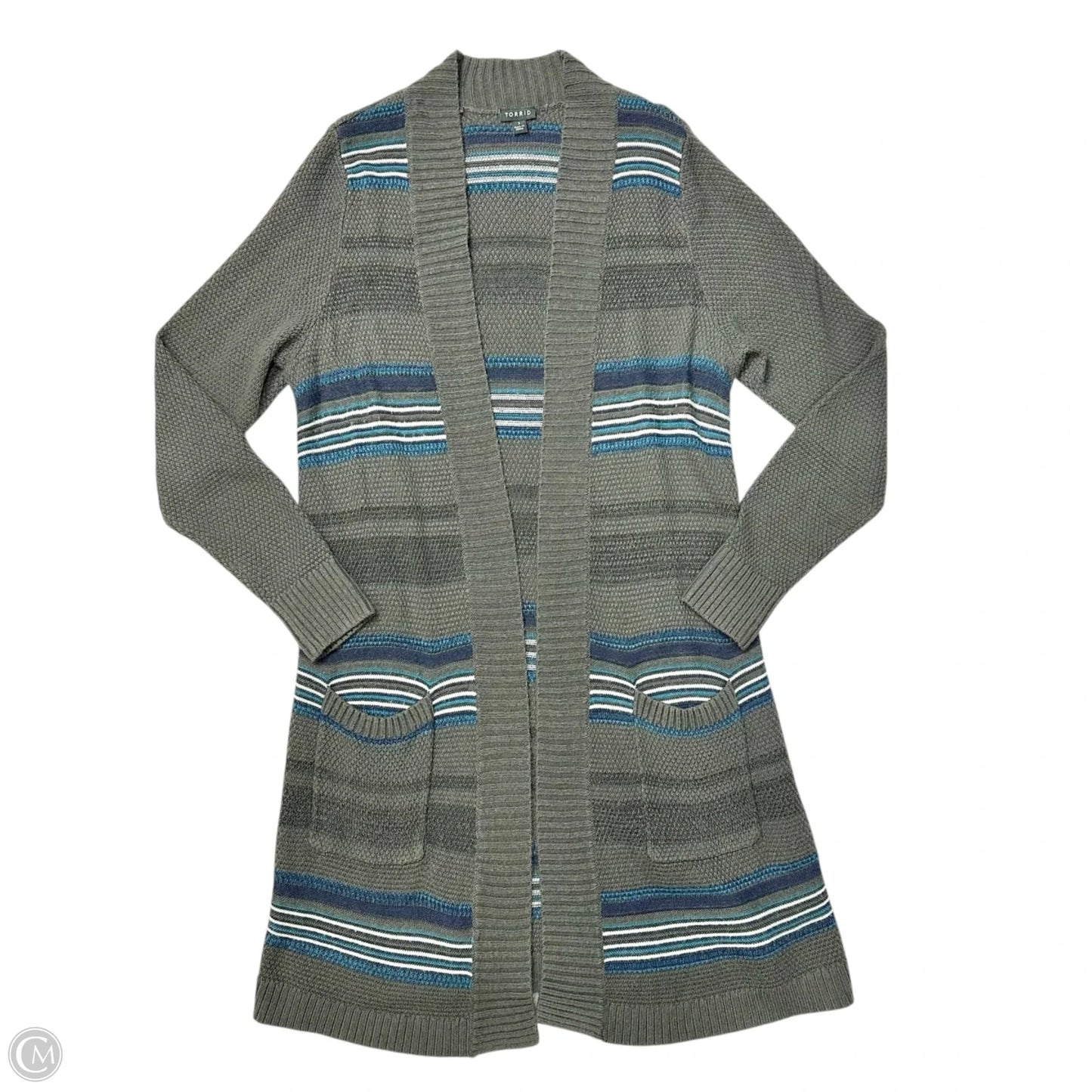 Sweater Cardigan By Torrid In Blue & Grey, Size: 1x