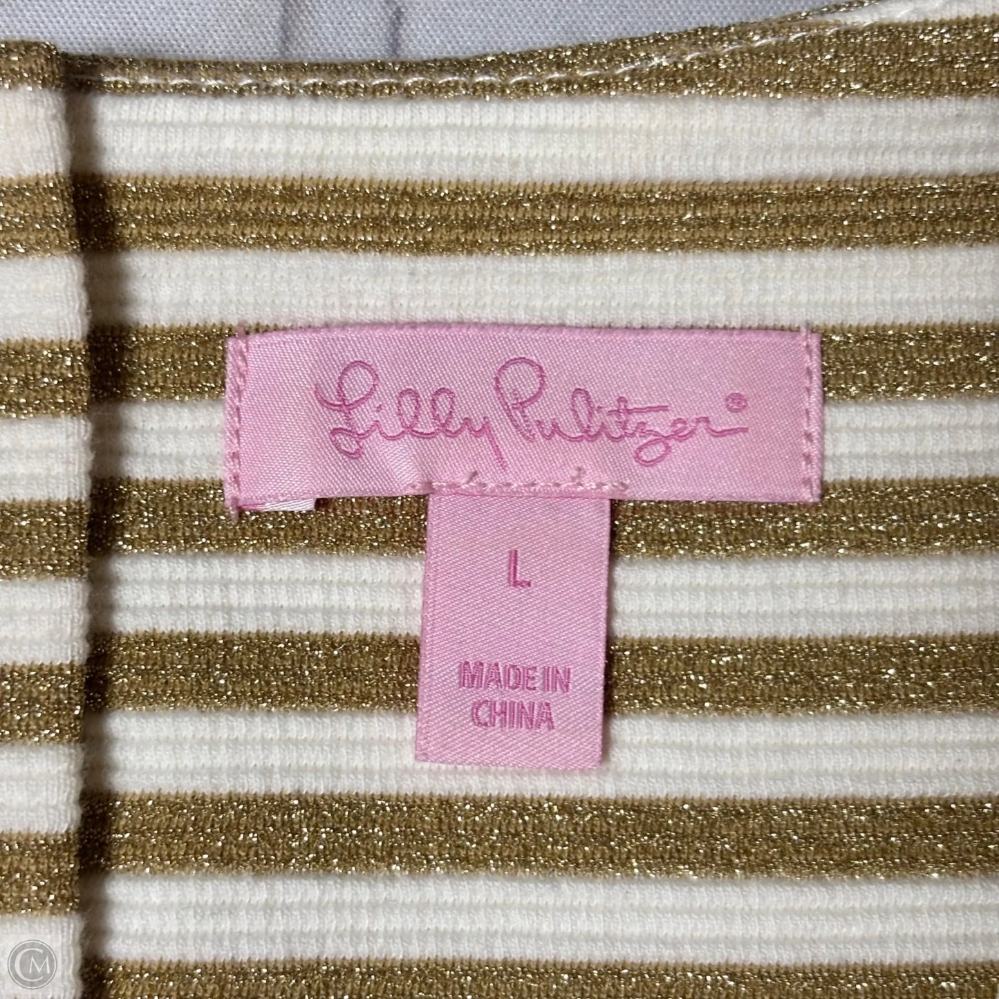 Dress Designer By Lilly Pulitzer In Gold & White, Size: L