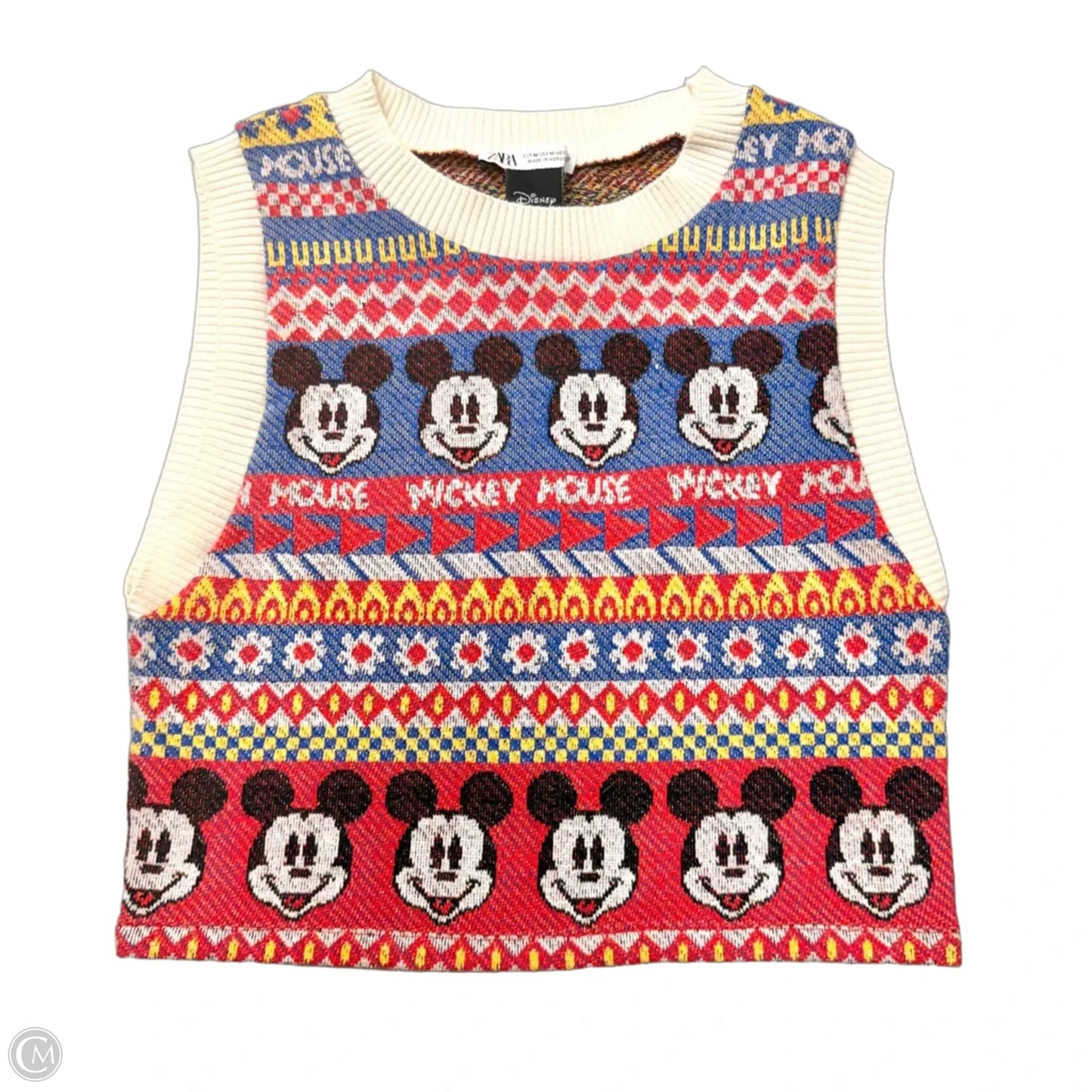 Vest Sweater By Zara In Blue & Tan, Size: M