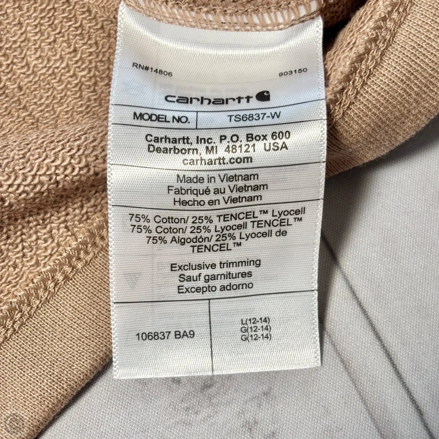Sweatshirt Hoodie By Carhartt In Beige, Size: L
