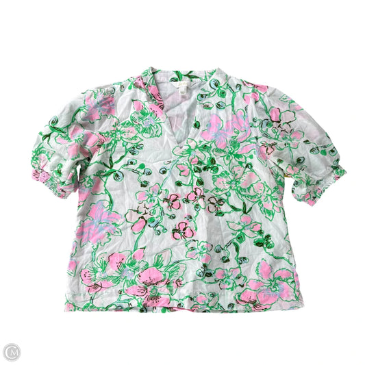 Top Short Sleeve Designer By Lilly Pulitzer In Purple & White, Size: L