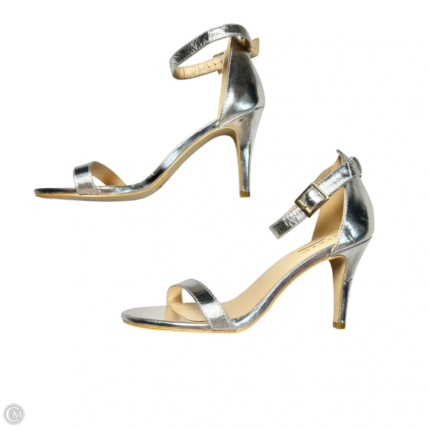 Sandals Heels Kitten By Glaze In Silver, Size: 7