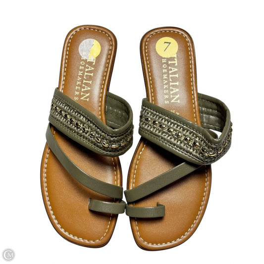 Sandals Flats By Italian Shoemakers In Green & Tan, Size: 7
