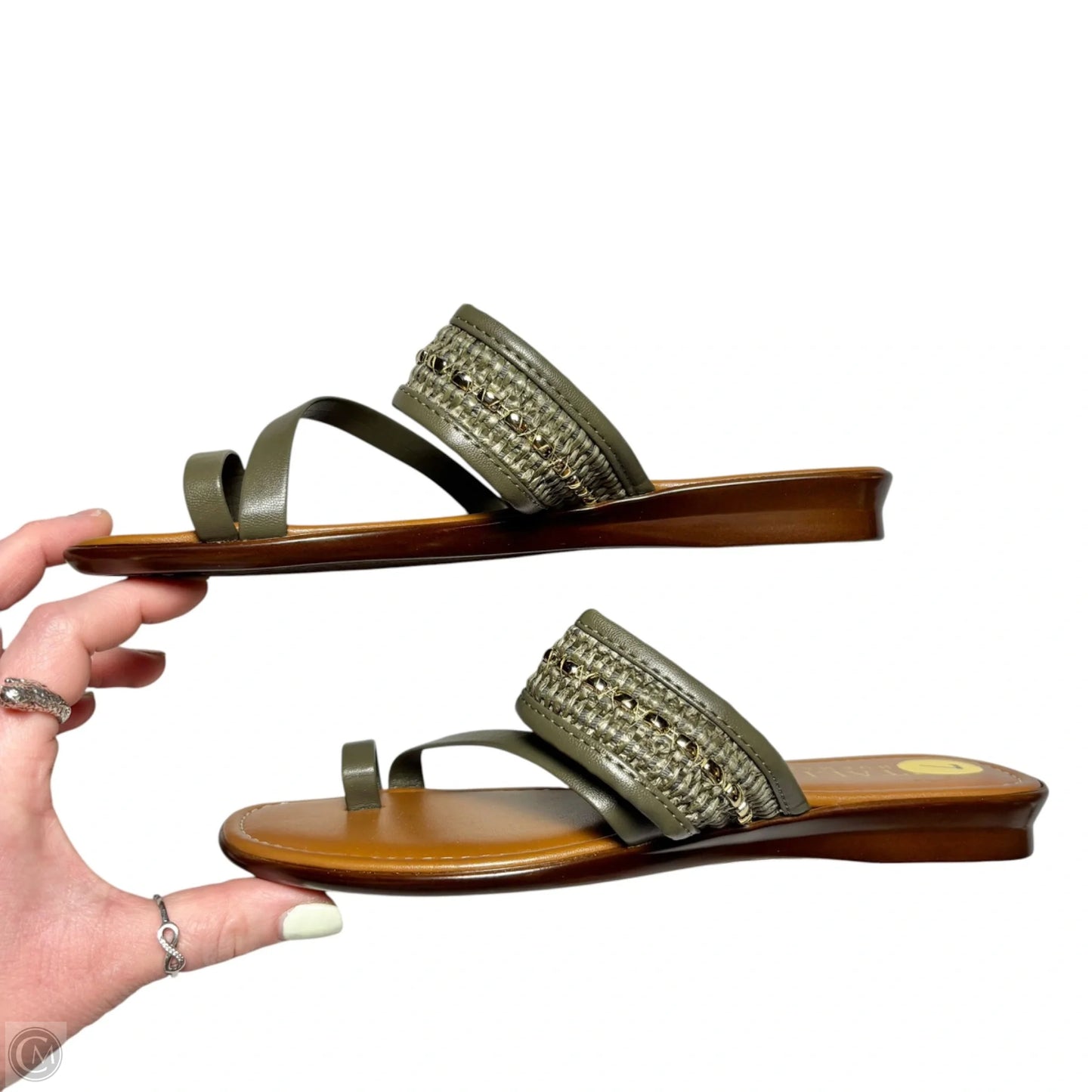 Sandals Flats By Italian Shoemakers In Green & Tan, Size: 7
