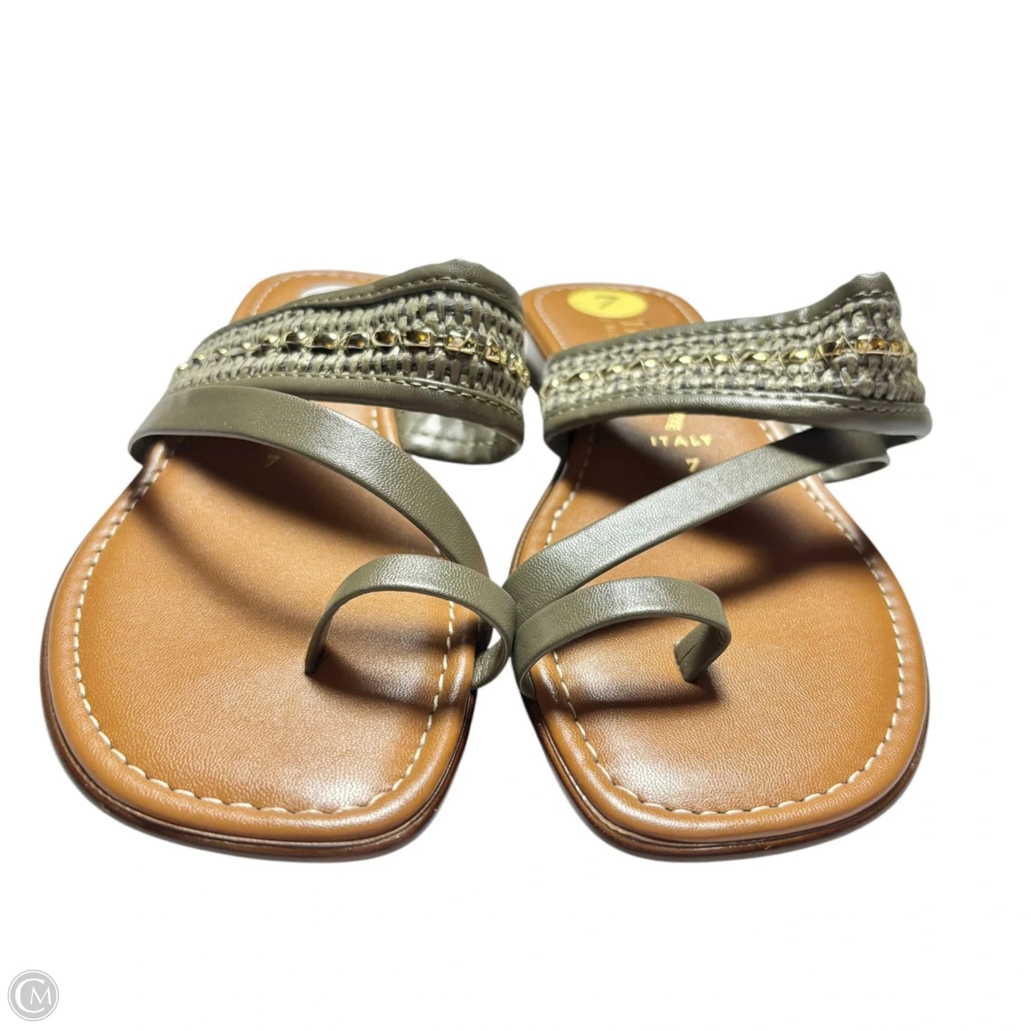 Sandals Flats By Italian Shoemakers In Green & Tan, Size: 7