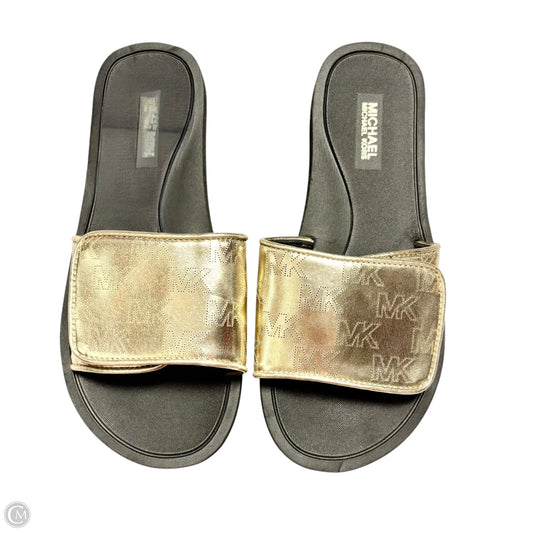 Sandals Flats By Michael By Michael Kors In Black & Gold, Size: 6