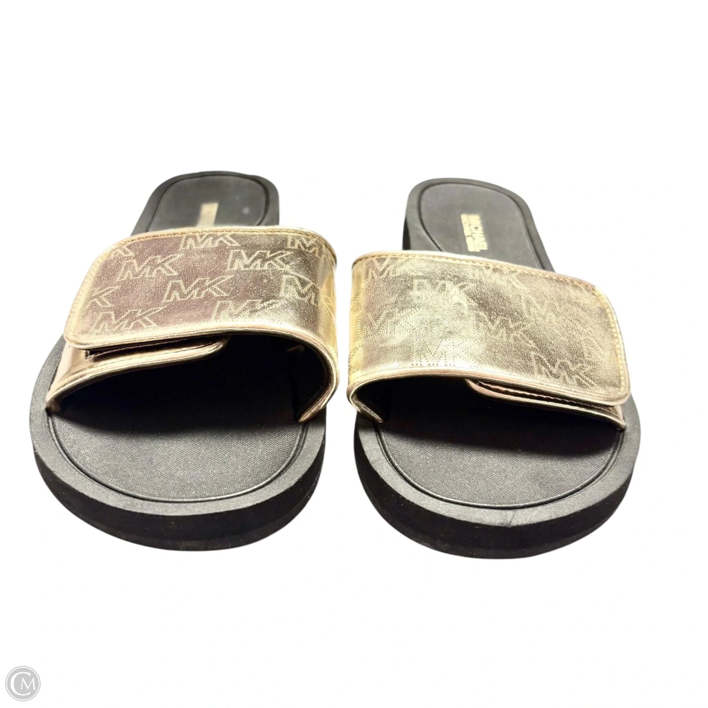 Sandals Flats By Michael By Michael Kors In Black & Gold, Size: 6