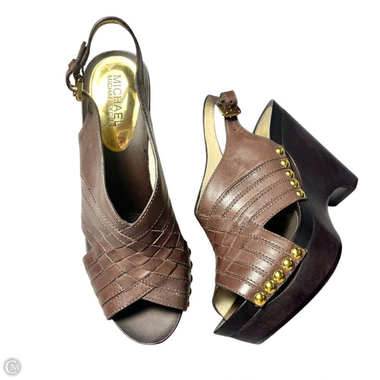 Sandals Heels Block By Michael By Michael Kors In Brown & Gold, Size: 7.5