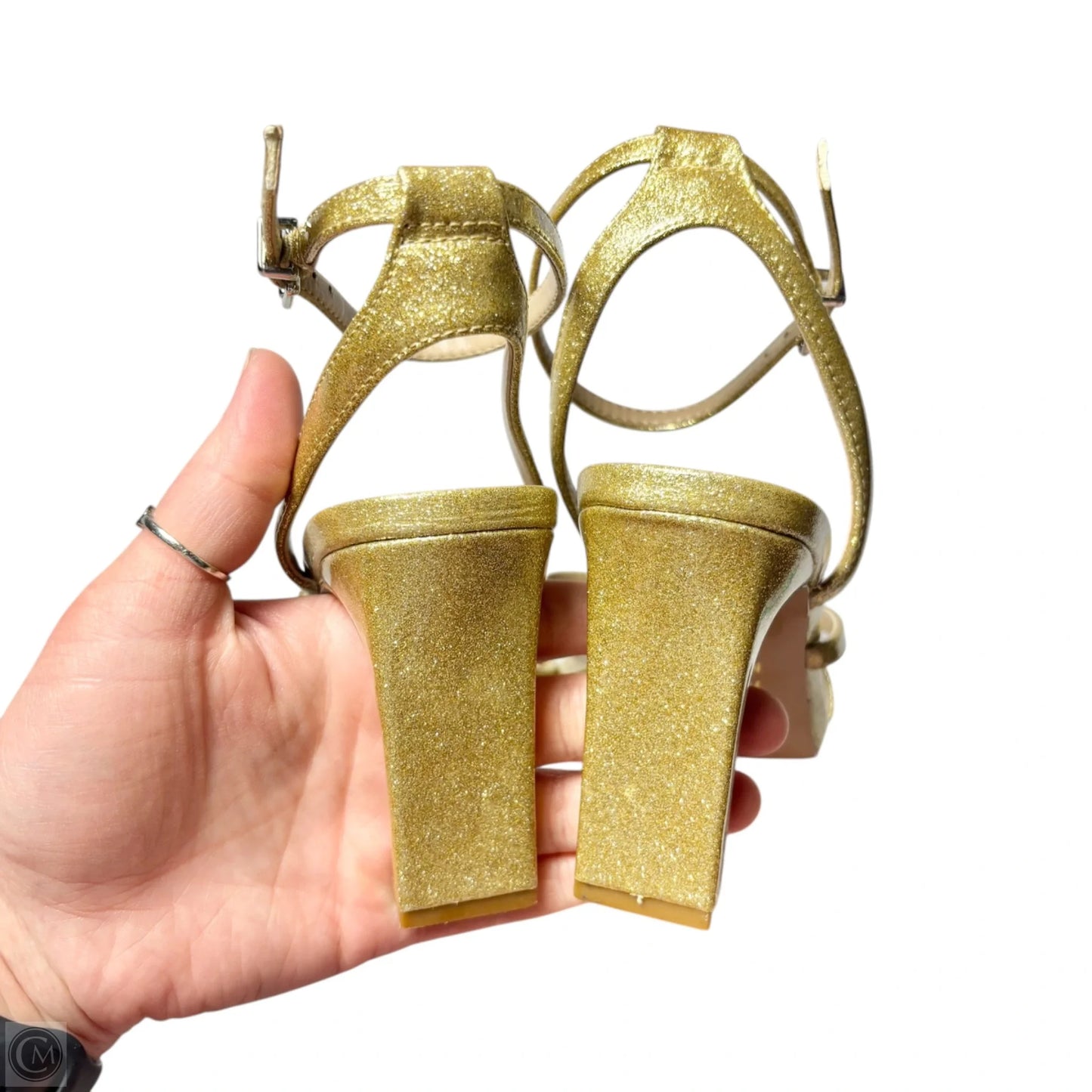 Sandals Heels Block By Mix No 6 In Gold, Size: 7.5