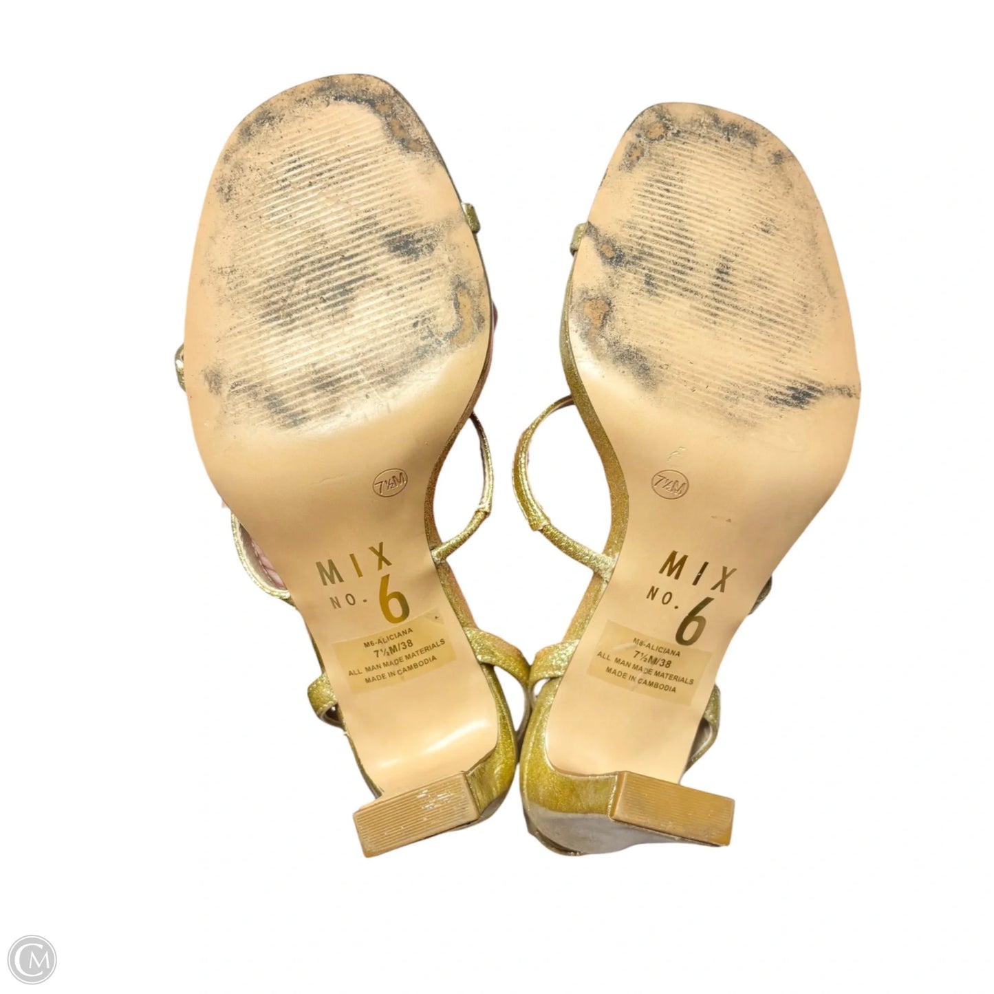 Sandals Heels Block By Mix No 6 In Gold, Size: 7.5