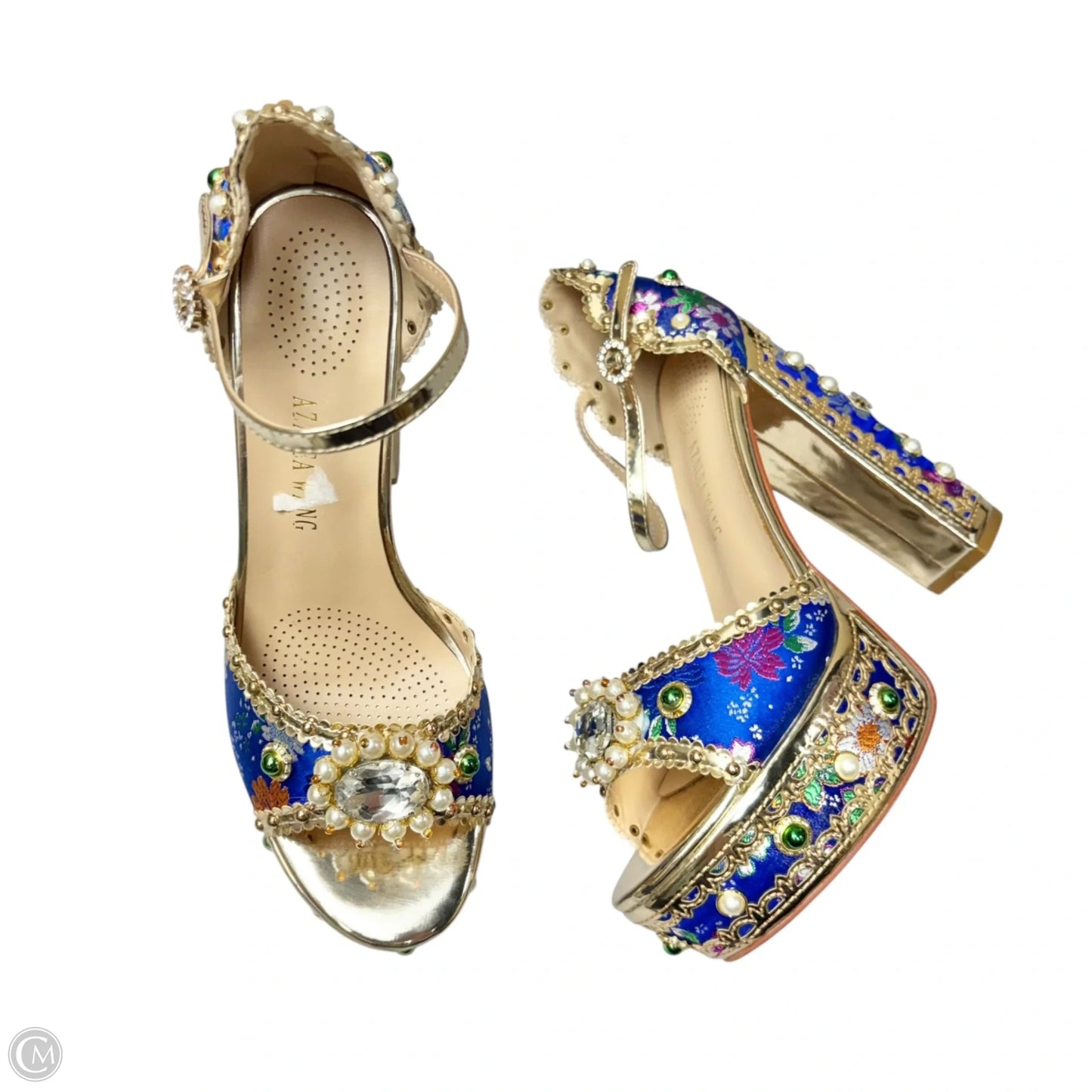 Sandals Heels Block By Azalea Wang In Blue & Gold, Size: 9