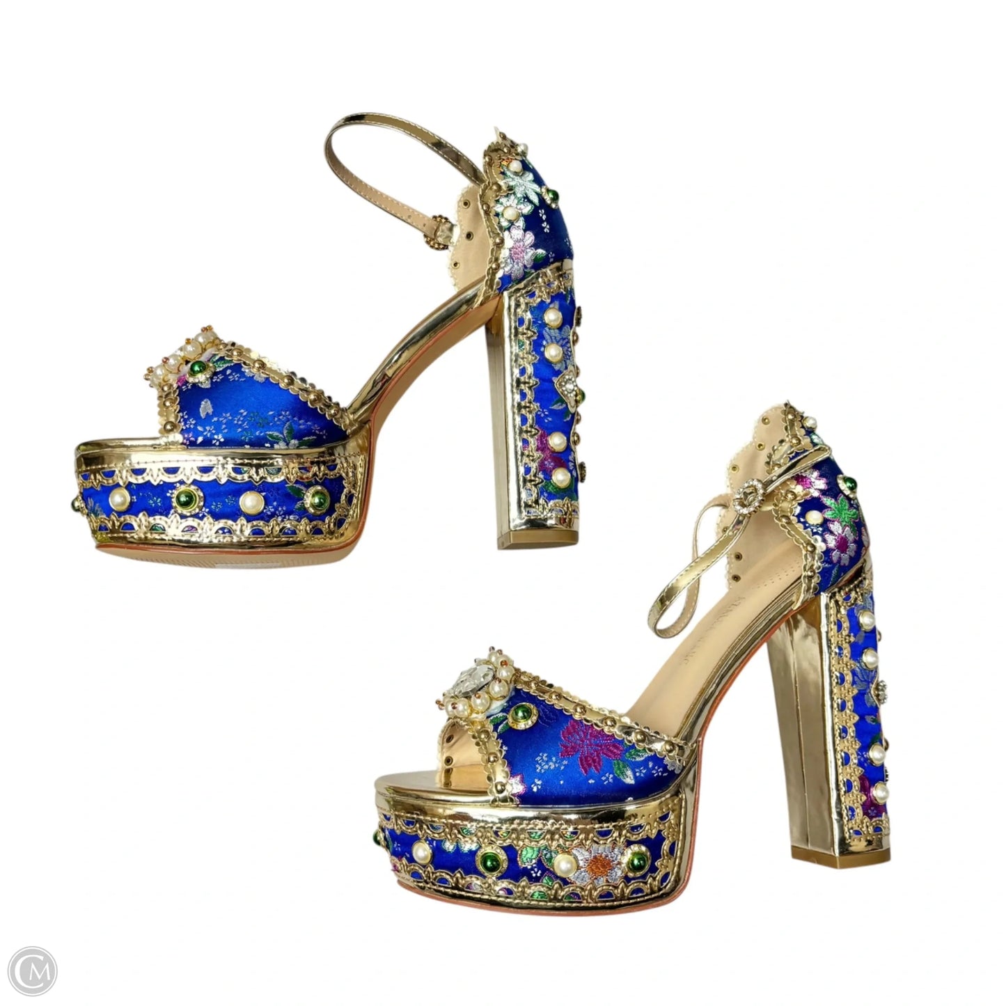 Sandals Heels Block By Azalea Wang In Blue & Gold, Size: 9