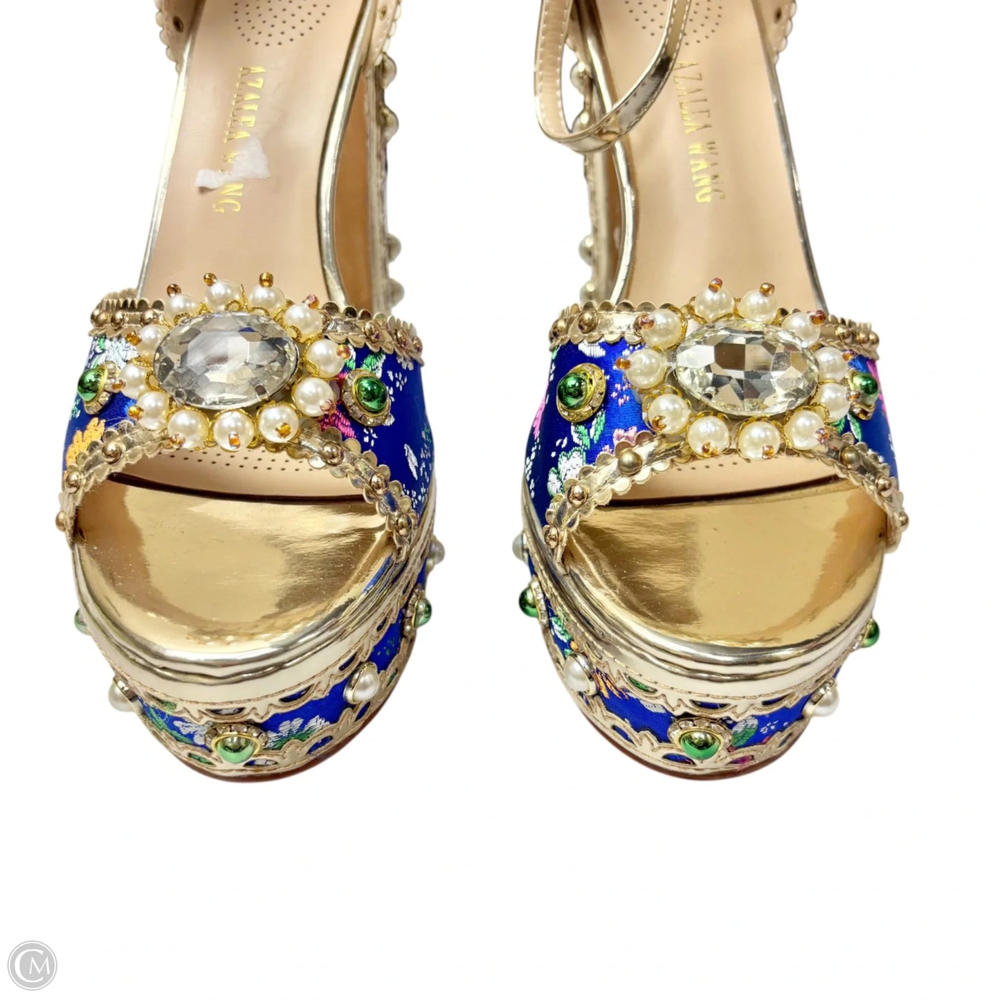 Sandals Heels Block By Azalea Wang In Blue & Gold, Size: 9