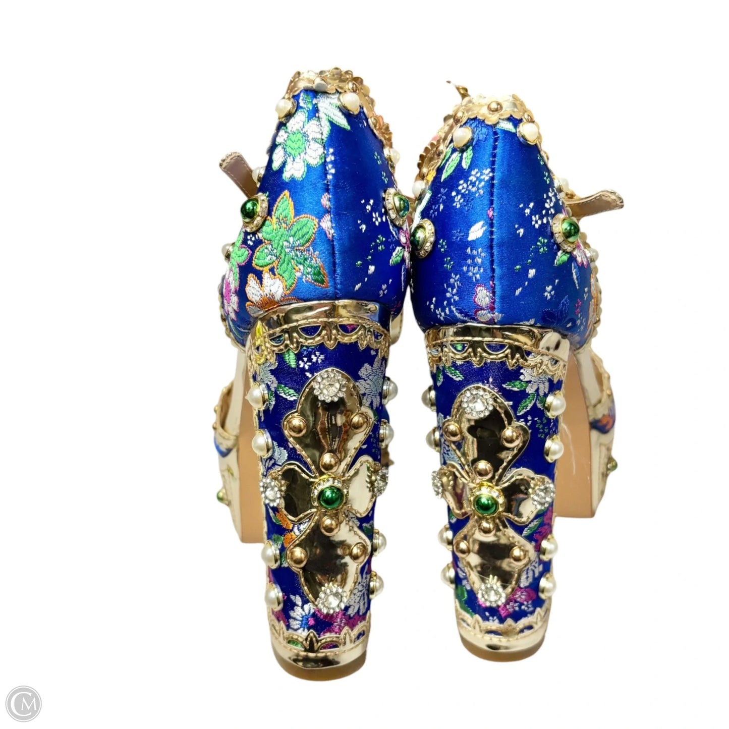 Sandals Heels Block By Azalea Wang In Blue & Gold, Size: 9