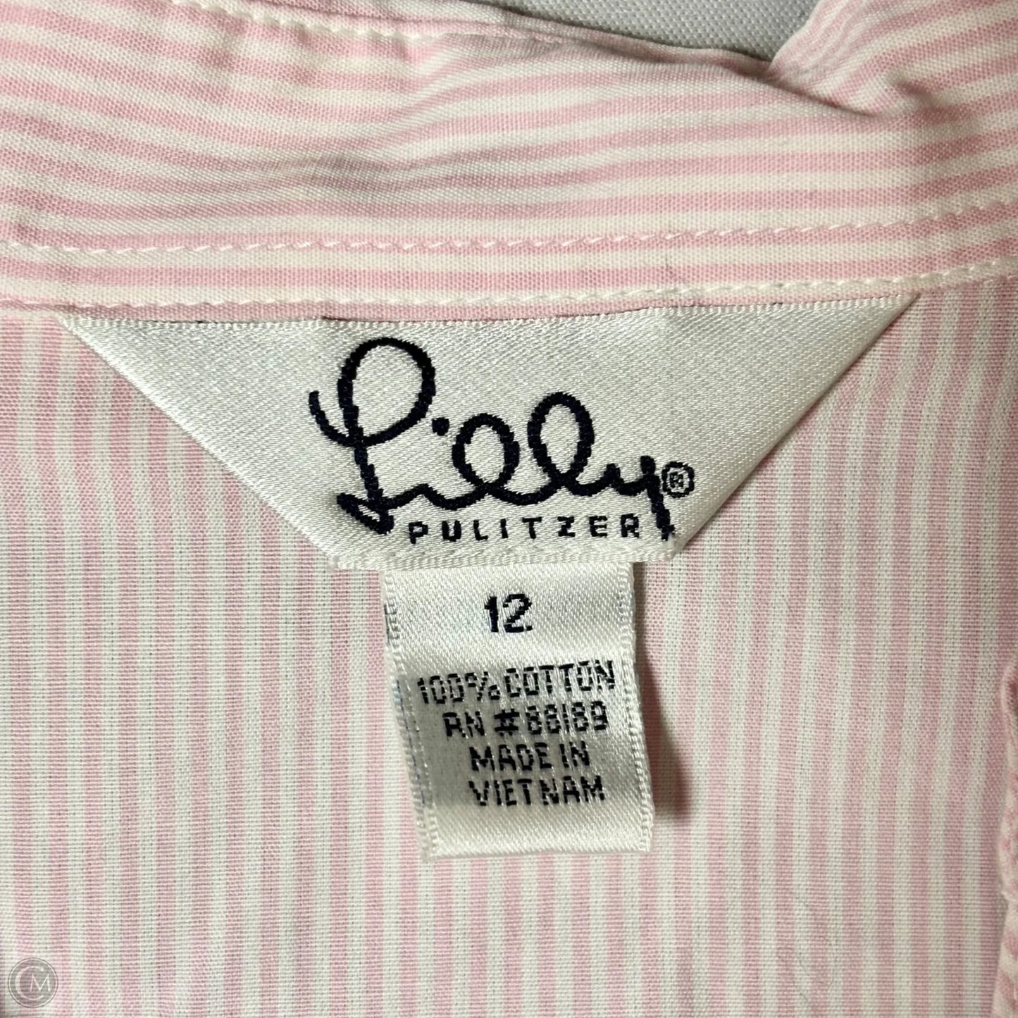 Top Long Sleeve Designer By Lilly Pulitzer In Pink & White, Size: L