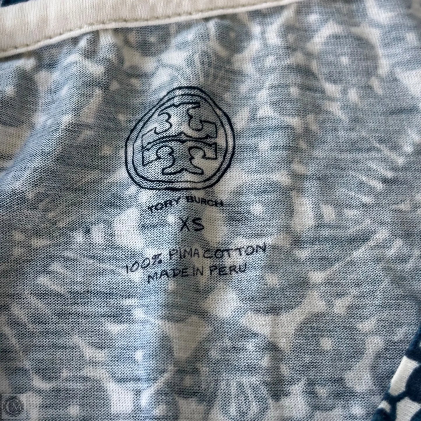 Top Short Sleeve Designer By Tory Burch In Blue & White, Size: Xs