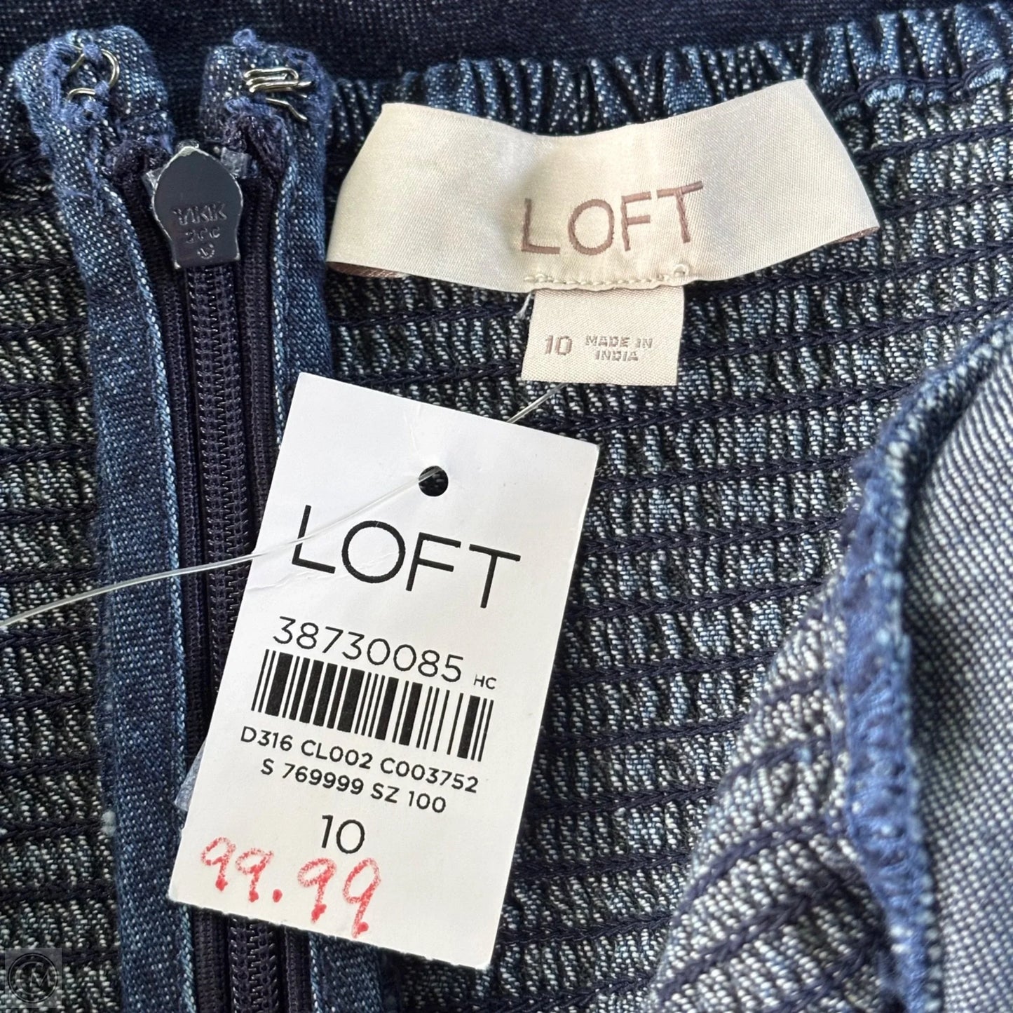 Dress Casual Midi By Loft In Blue Denim, Size: M