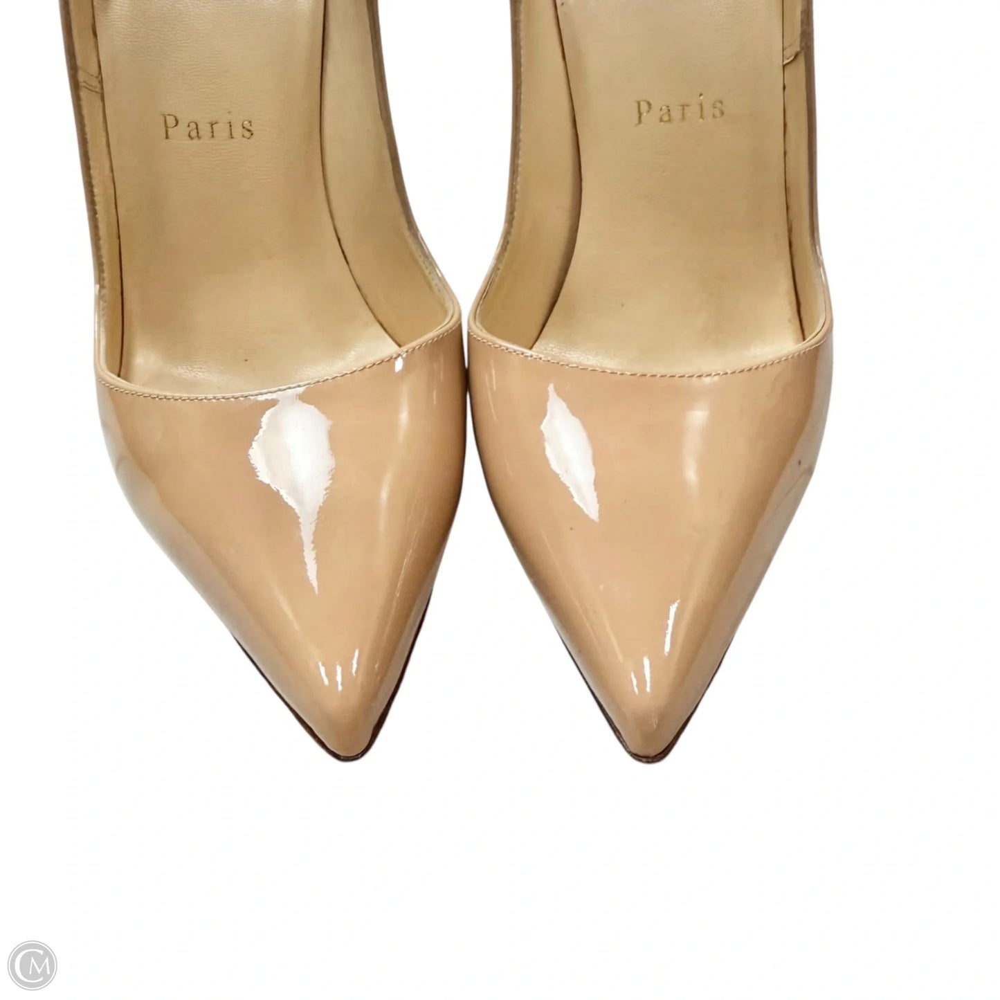 Shoes Luxury Designer By Christian Louboutin In Beige, Size: 5.5