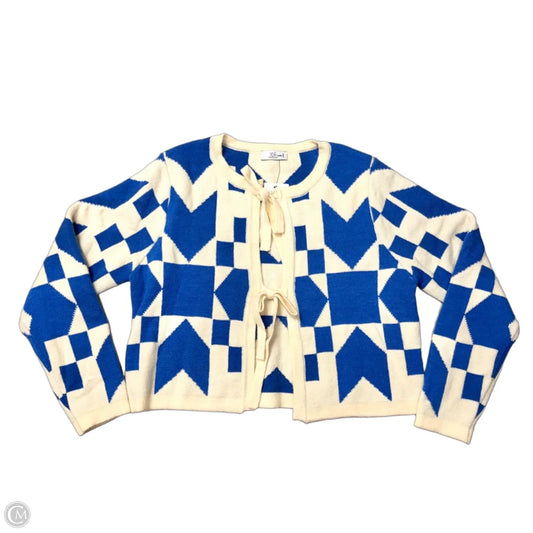Sweater Cardigan By Stile In Blue & Cream, Size: L