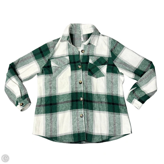 Jacket Shirt By Epretty In Green & White, Size: L