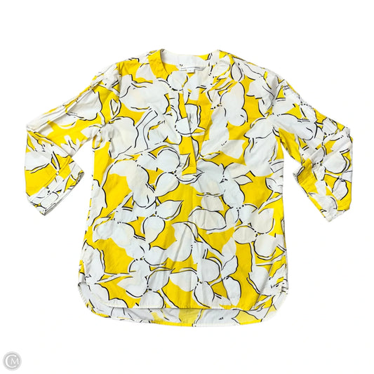 Top 3/4 Sleeve Designer By Diane Von Furstenberg In White & Yellow, Size: S