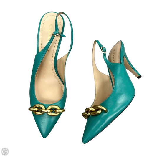 Shoes Designer By Coach In Gold & Green, Size: 6.5