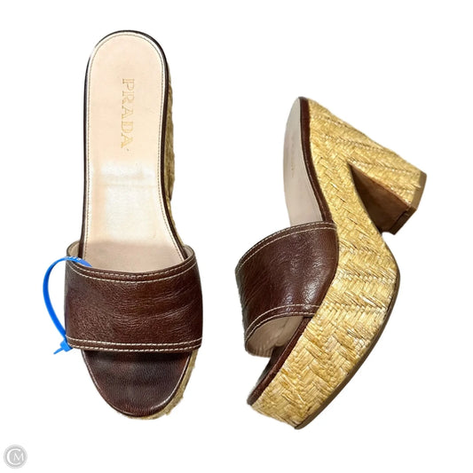 Sandals Luxury Designer By Prada In Brown, Size: 8