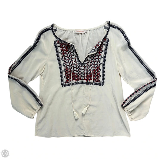 Top Long Sleeve Designer By Tory Burch In Blue & Cream, Size: 10
