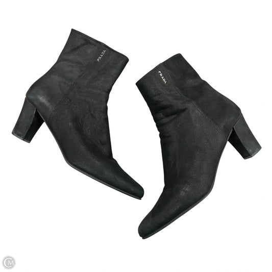 Boots Luxury Designer By Prada In Black, Size: 9.5
