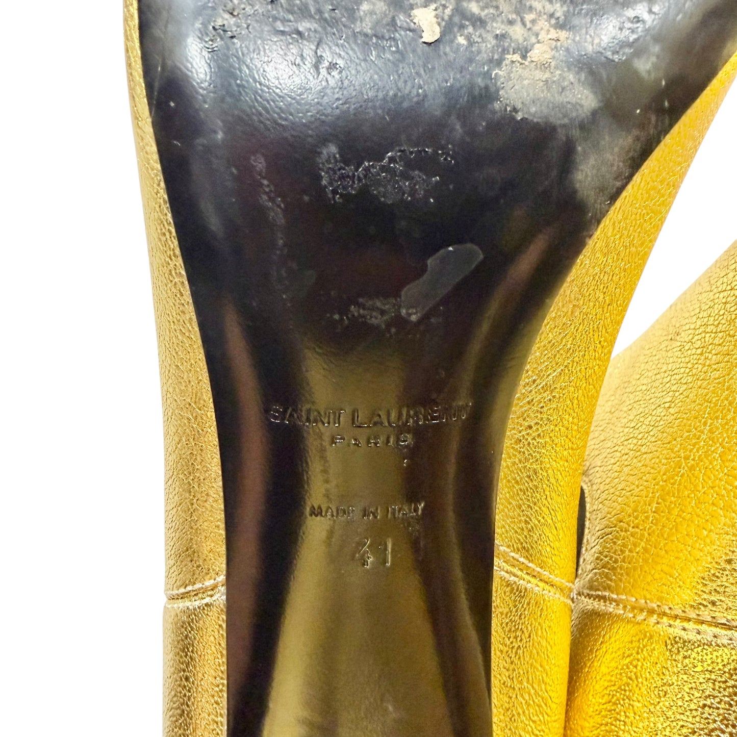 Boots Luxury Designer By Yves Saint Laurent In Gold, Size: 10.5