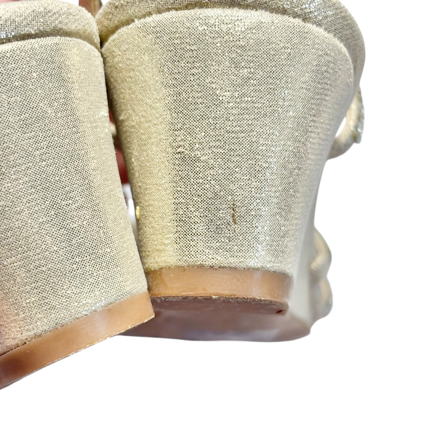 Sandals Heels Wedge By Kelly And Katie In Gold & Silver, Size: 9