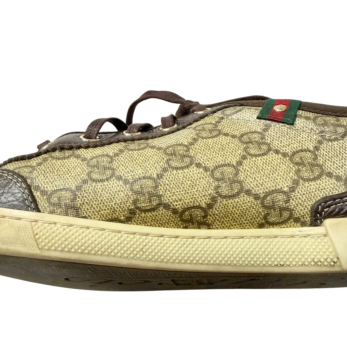 Shoes Luxury Designer By Gucci In Brown, Size: 10.5